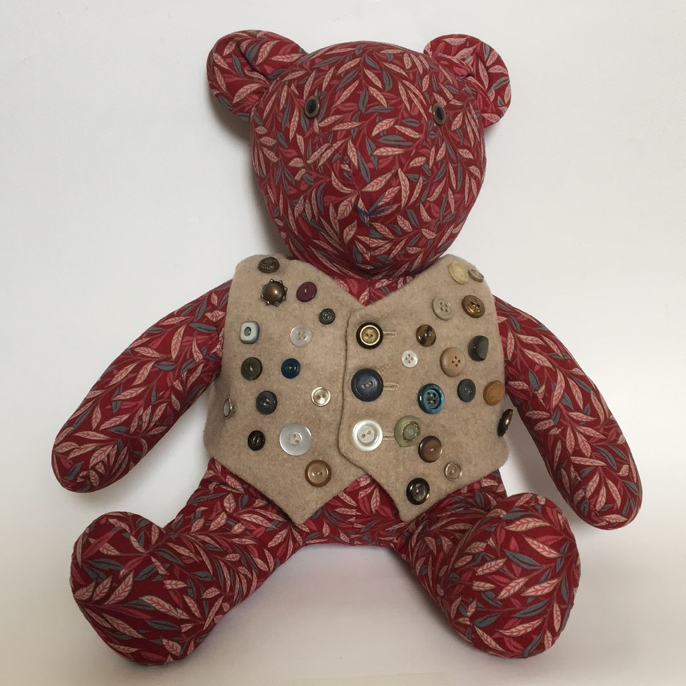 Stuffed Bear with Removable Lined Button-adorned Vest